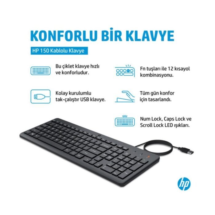 HP 150 664R5AA Siyah Kablolu Klavye Number Lock