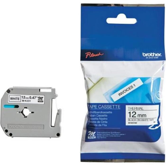 Brother M-K231 12 mm Beyaz Üzeri Siyah Kağıt Etiket