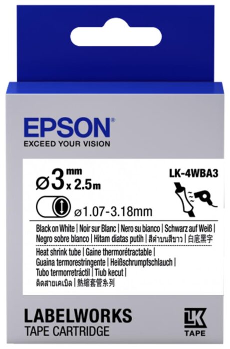 Epson LK-4WBA3 Isıyla Daralan Siyah Üzeri Beyaz 3MM 2