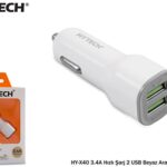 Hytech HY-X40 3.4A Hızlı Şarj 2 USB Beyaz Araç Şar