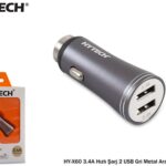 Hytech HY-X60 3.4A Hızlı Şarj 2 USB Gri Metal Kablo