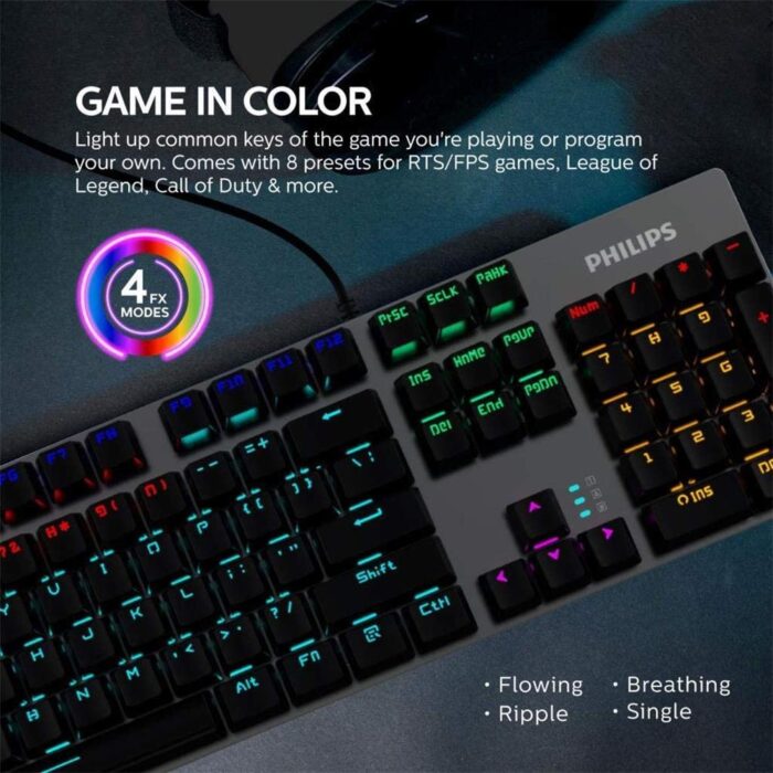 Philips SPK8404 Mekanik Gaming Oyuncu Klavyesi RGB LED IŞIK (Kablo Uzunluğu 1