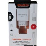 Megatech 3.0A Ev 2IN1 Ev Şarj Kafa +Iphone Şarj Kablo Hızlı Şarj