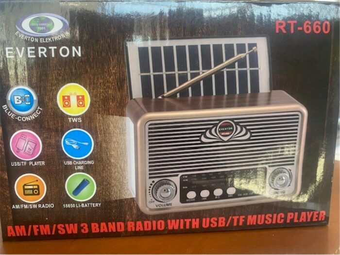 Everton Rt-660 Bluetooth Fm-Usb-Tf-Aux Şarjlı Nostaljik Radyo Solar (Güneş Panelli)