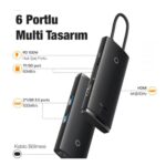 Baseus WKQX050101 Örgülü Kablo Type-C 6ın1 Hub (2Usb 3.0 -Hdmı-Sd-TF-Type-C)
