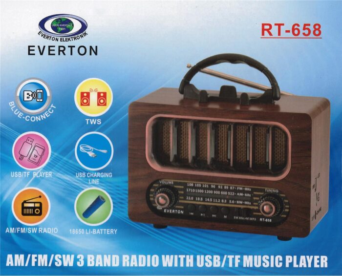 Everton Rt-836 Bluetooth Fm-Usb-Tf-Aux Şarjlı Nostaljik Radyo