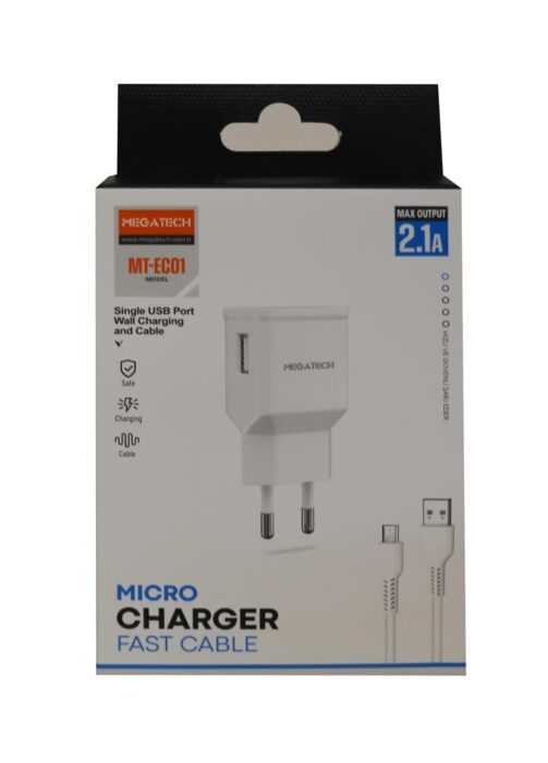 Megatech- EC01 2.1A Ev Şarj+ Micro Kablo Hızlı Şarj