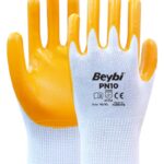 Beybi Nitril PMK PN10 10 Beden 12li Paket Polyester Örme Nitril Eldiven (4141A) Nitril 1-2 Kaplama