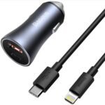 BASEUS Golden Connector Pro U+C 40W Type-C to Lightning Kablo Setli Araç İçi Şarj Cihazı Koyu Gri