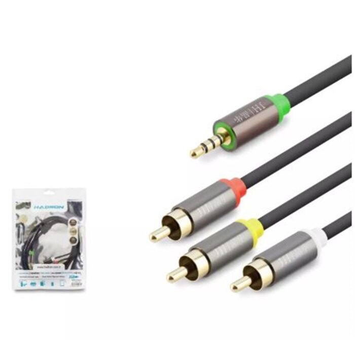 HADRON HDX1064 3.5MM TO 3RCA KABLO 2LINE GOLD 1.5M SİYAH