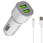 Hytech HY-X44 iPhone Lightning Kablolu 3.1A Hızlı Şarj 2 USB Beyaz Araç Şarj Cihazı