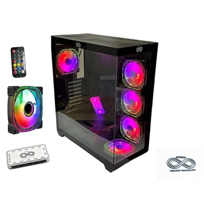 AZTECH AZT101 B 5 x RGB Fan Uzakdan Kumanda Siyah Akvaryum Gamin Kasa Temper Cam