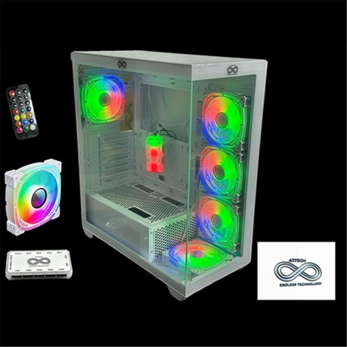 AZTECH AZT201 W 5 x RGB Fan Uzakdan Kumanda Beyaz Akvaryum Gamin Kasa Temper Cam