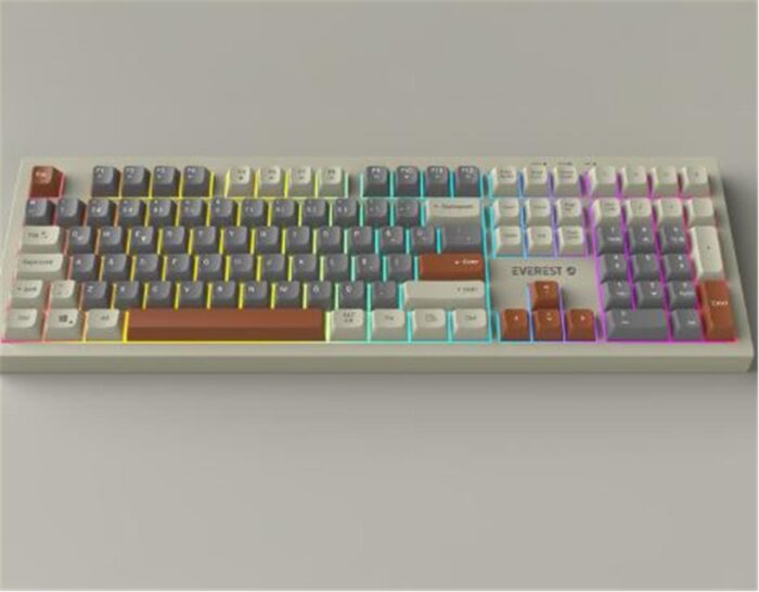 Everest KM-77 Runa Gri-Krem-Kahve Usb Rainbow Aydınlatmalı Sessiz Q Klavye + Mouse Set
