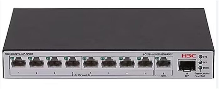 H3C S1600V2-10P-HPWR L2 9x 10-100-1000 BASE-T Ports (8x PoE+ Ports) 1x 1G SFP Port