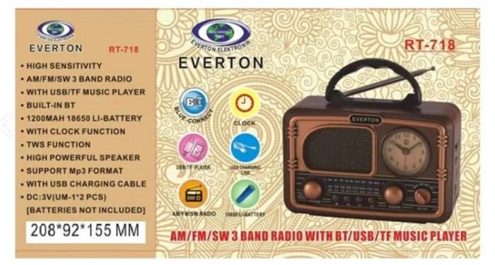 Everton RT-718 Bluetooth-USB-SD-FM Şarjlı Nostaljik Radyo